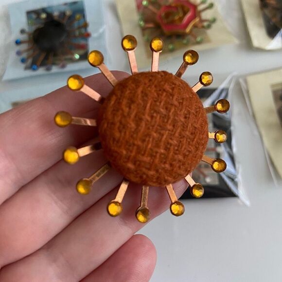 Upcycled Atomic Starburst Refrigerator Magnet Buttons Rhinestones - Picture 3 of 4